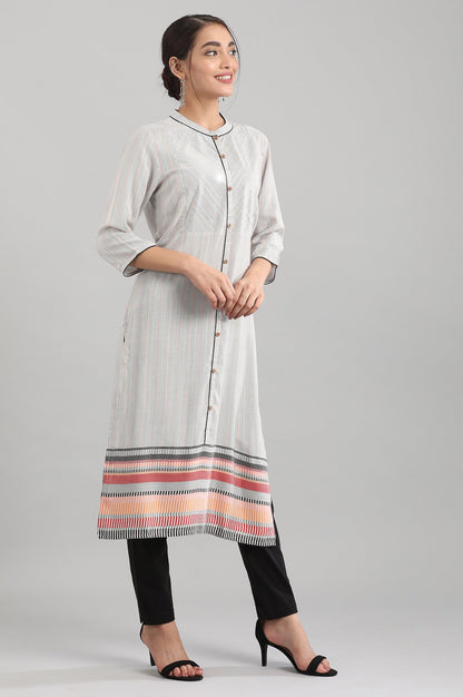 Grey Round Neck Yarn-dyed Liva kurta