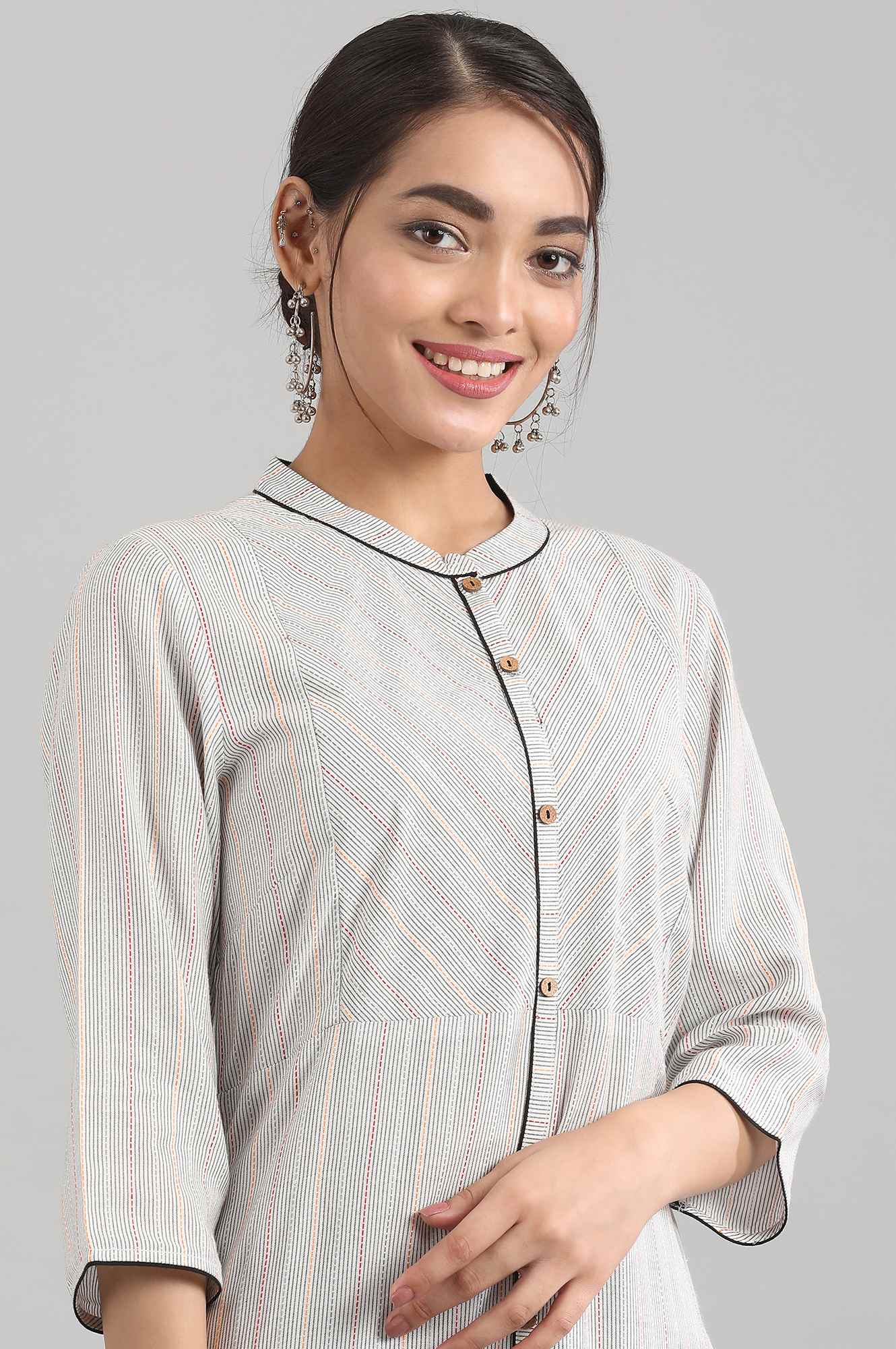 Grey Round Neck Yarn-dyed Liva kurta