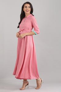 Pink Shirt Collar Yarn-dyed Liva Jumpsuit