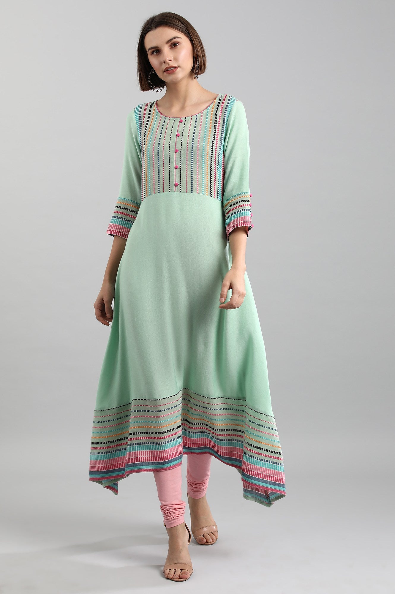 Green Round Neck Yarn-dyed kurta