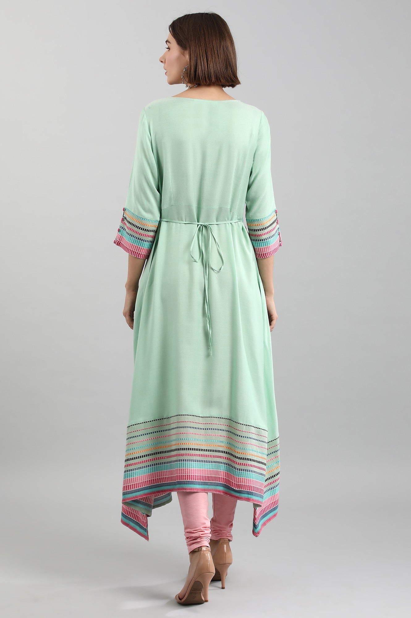 Green Round Neck Yarn-dyed kurta