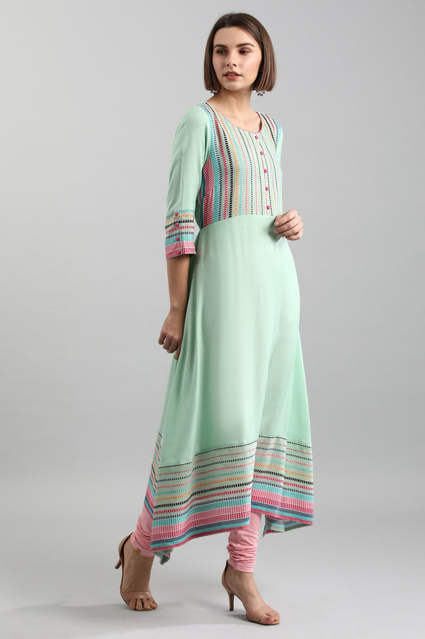 Green Round Neck Yarn-dyed kurta