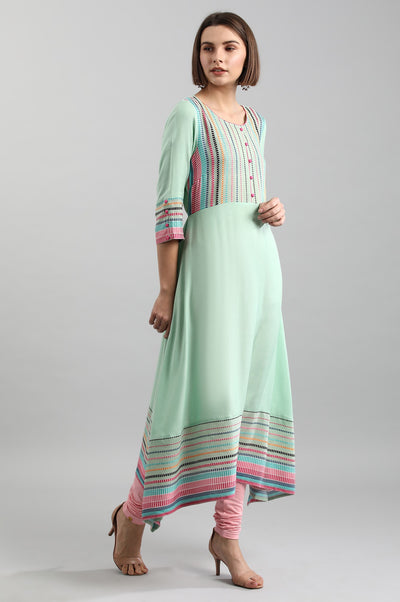 Green Round Neck Yarn-dyed kurta