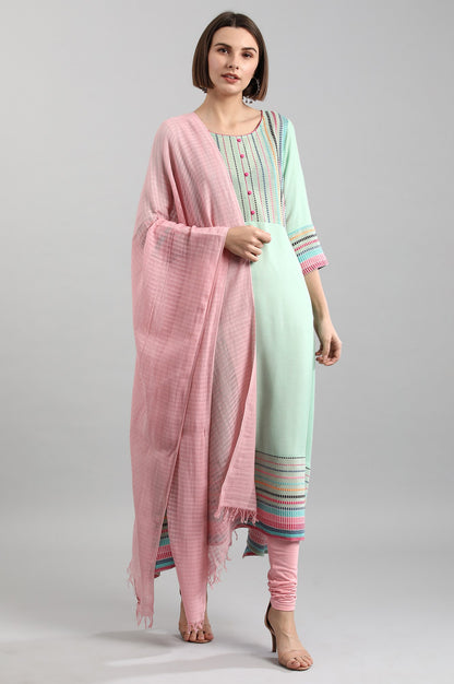 Green Round Neck Yarn-dyed kurta