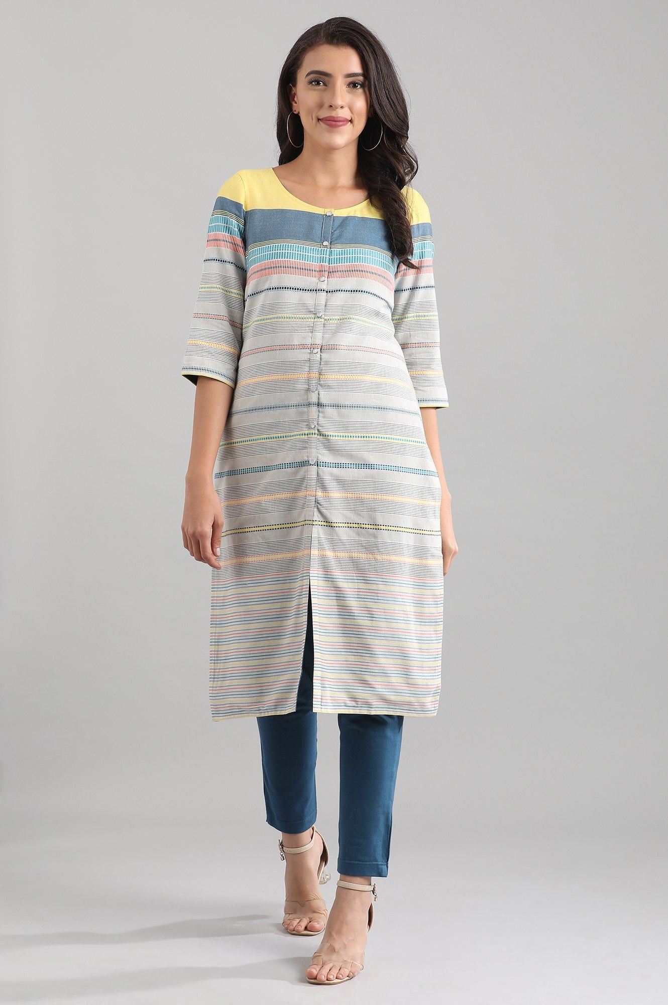 Grey Round Neck Yarn-dyed Reversible kurta