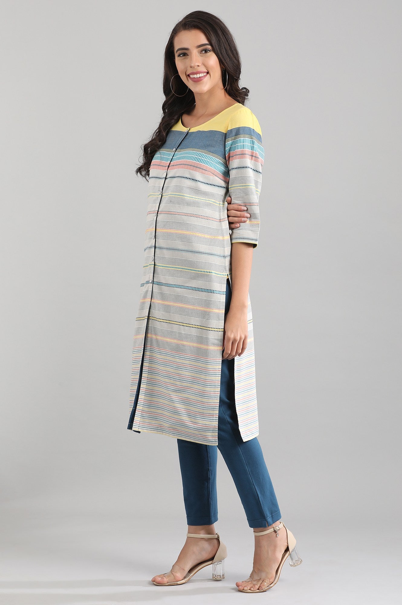 Grey Round Neck Yarn-dyed Reversible kurta