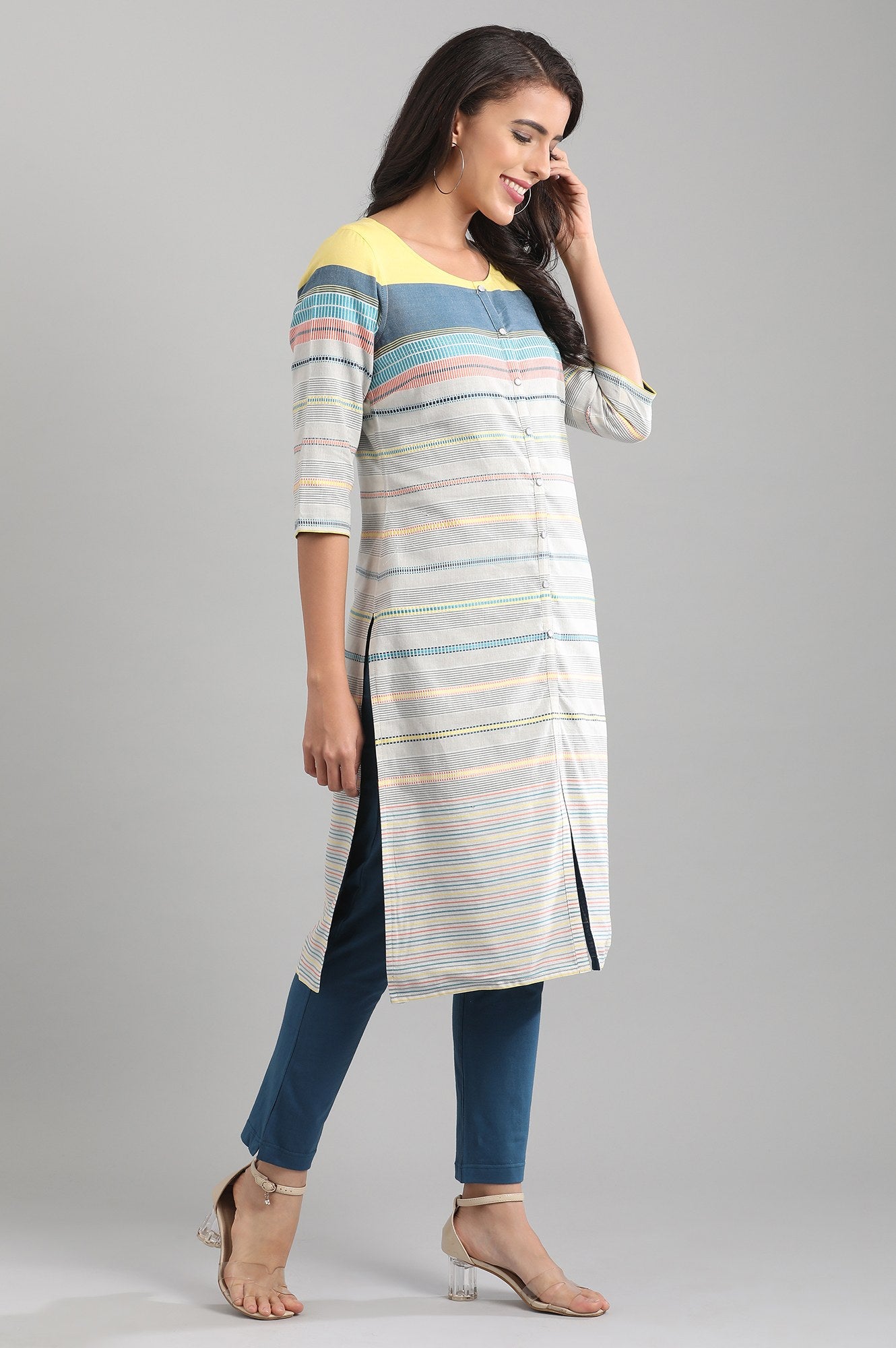 Grey Round Neck Yarn-dyed Reversible kurta