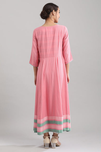 Pink Round Neck Yarn-dyed Liva kurta