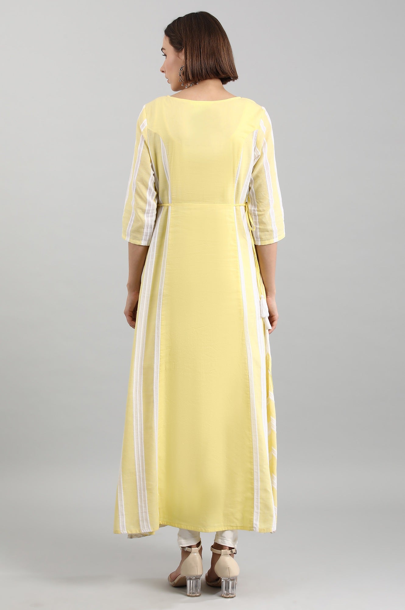 Yellow Round Neck Yarn-dyed kurta