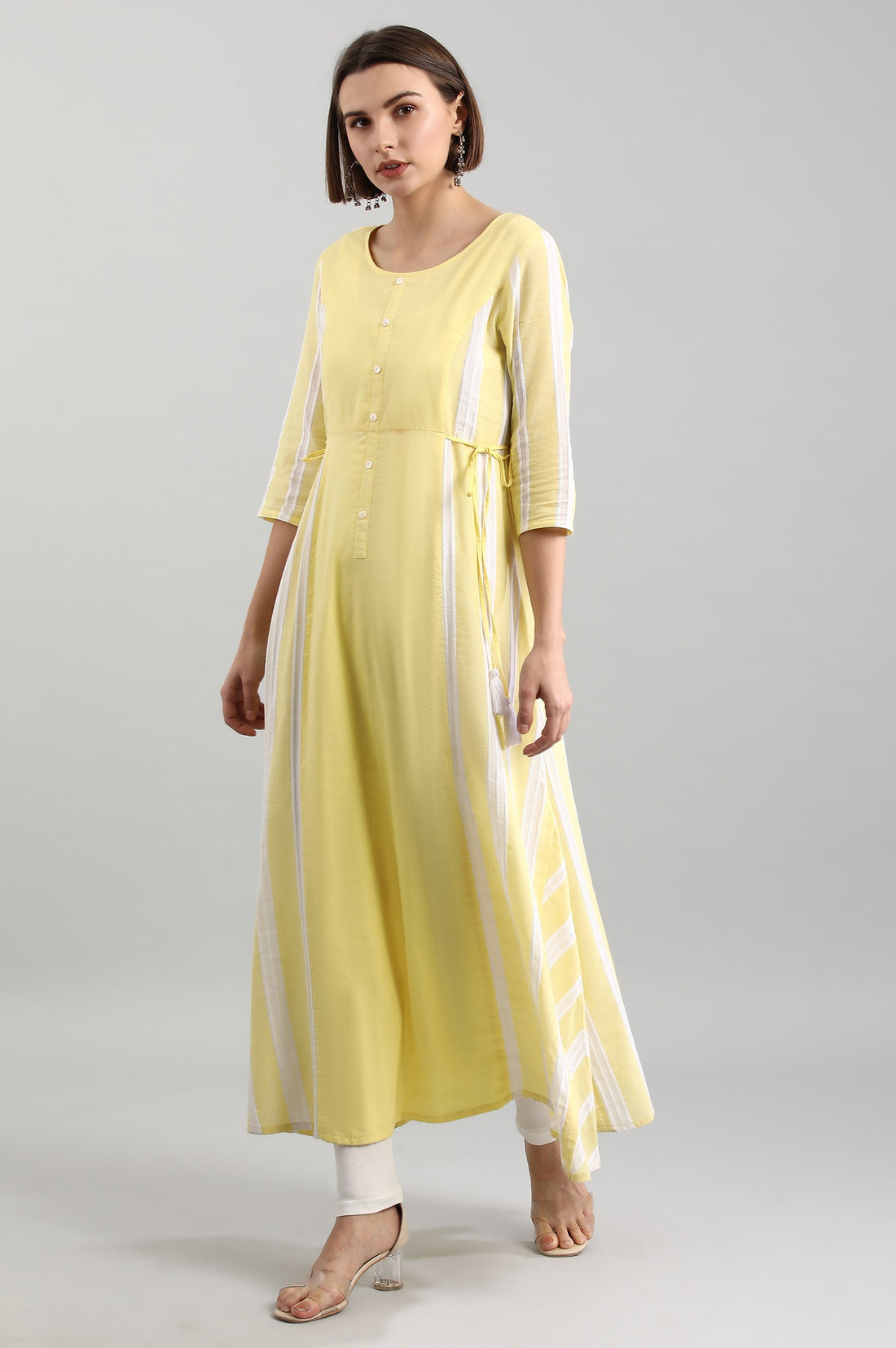 Yellow Round Neck Yarn-dyed kurta