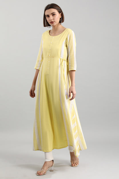 Yellow Round Neck Yarn-dyed kurta