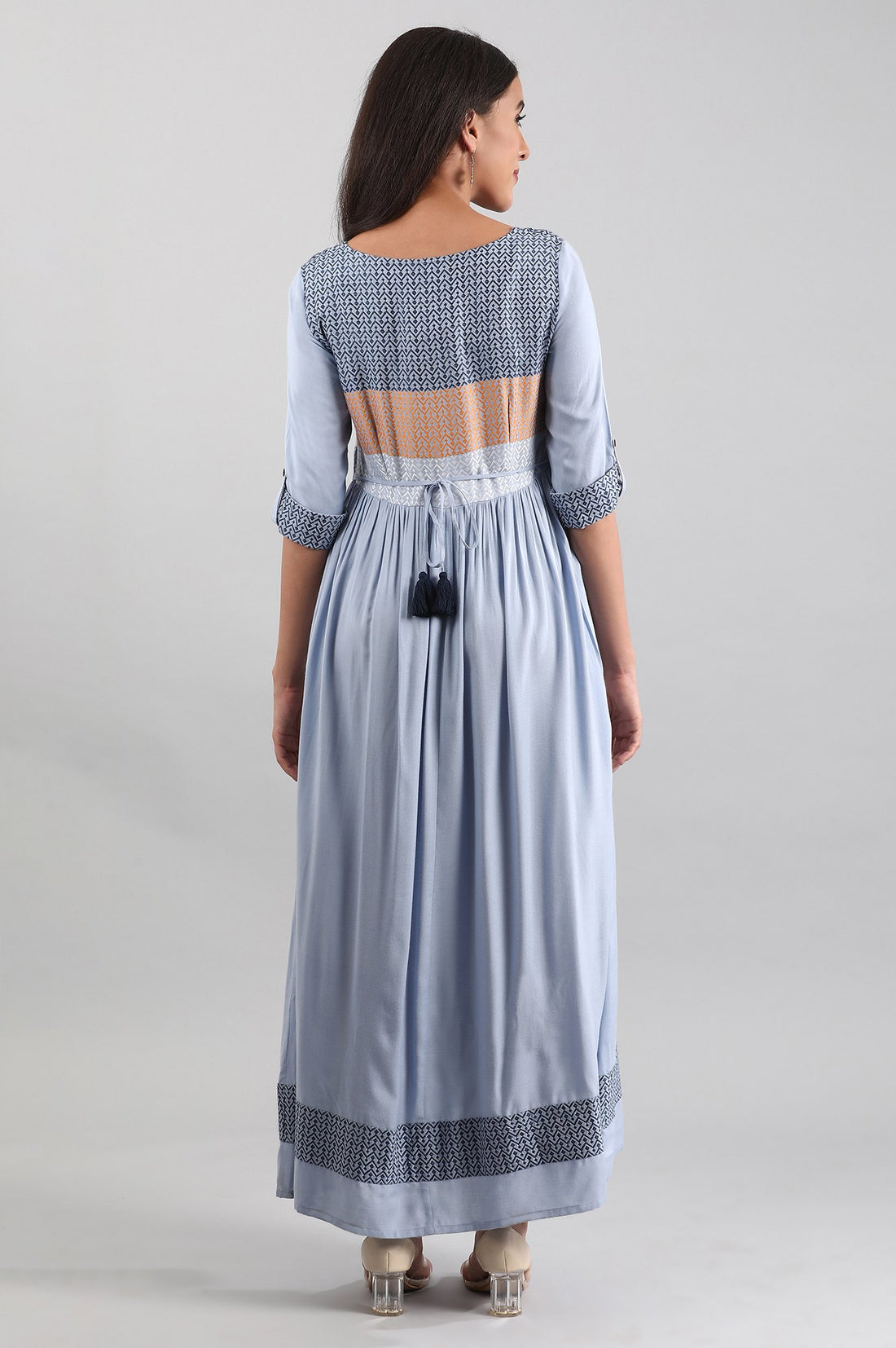Blue Round Neck yarn-dyed Liva Dress