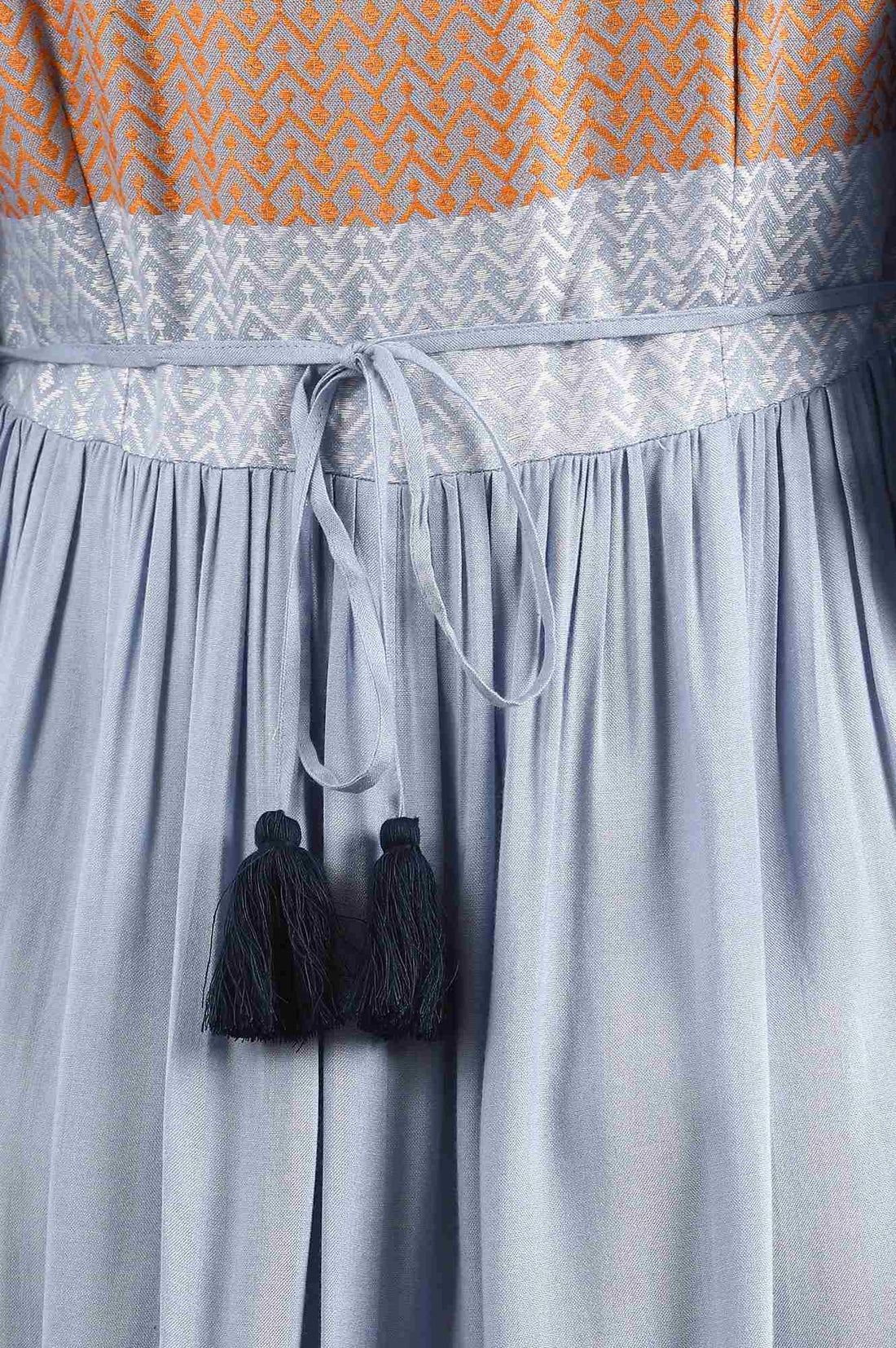 Blue Round Neck yarn-dyed Liva Dress