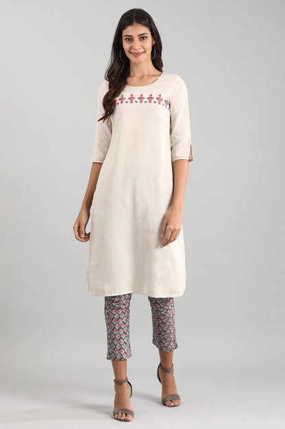 Natural Round Neck Solid kurta