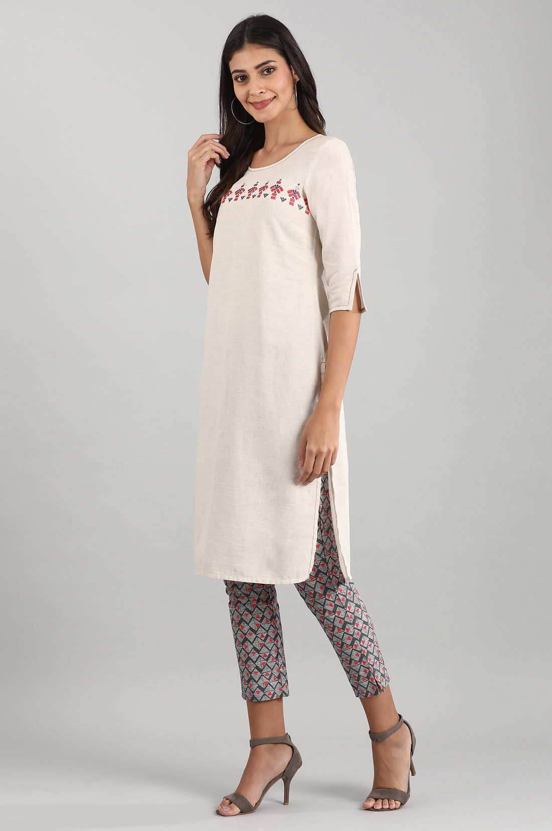 Natural Round Neck Solid kurta