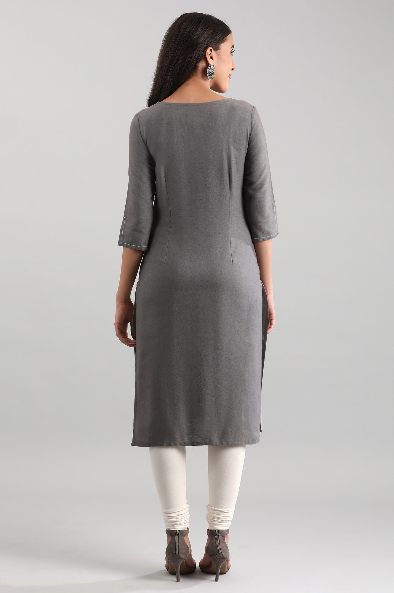 Grey Round Neck Solid kurta