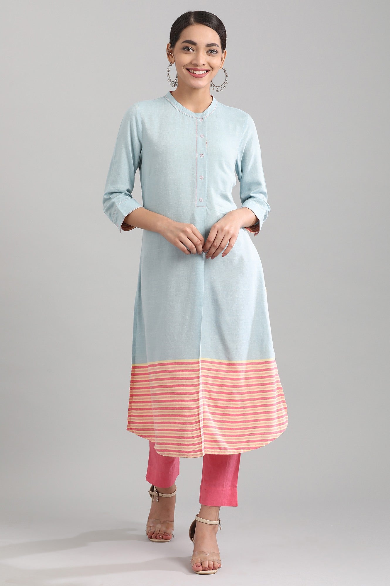 Blue Band Collar Yarn-dyed Liva kurta