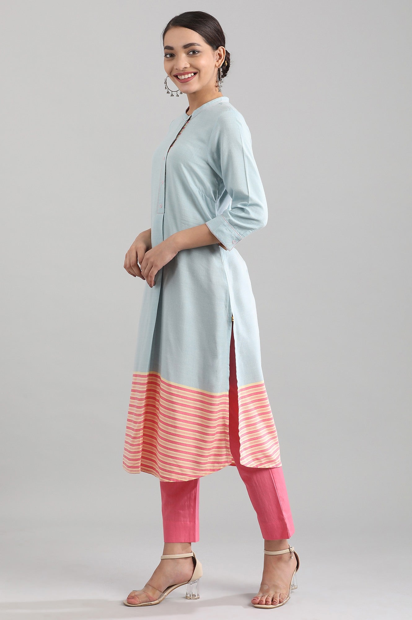 Blue Band Collar Yarn-dyed Liva kurta