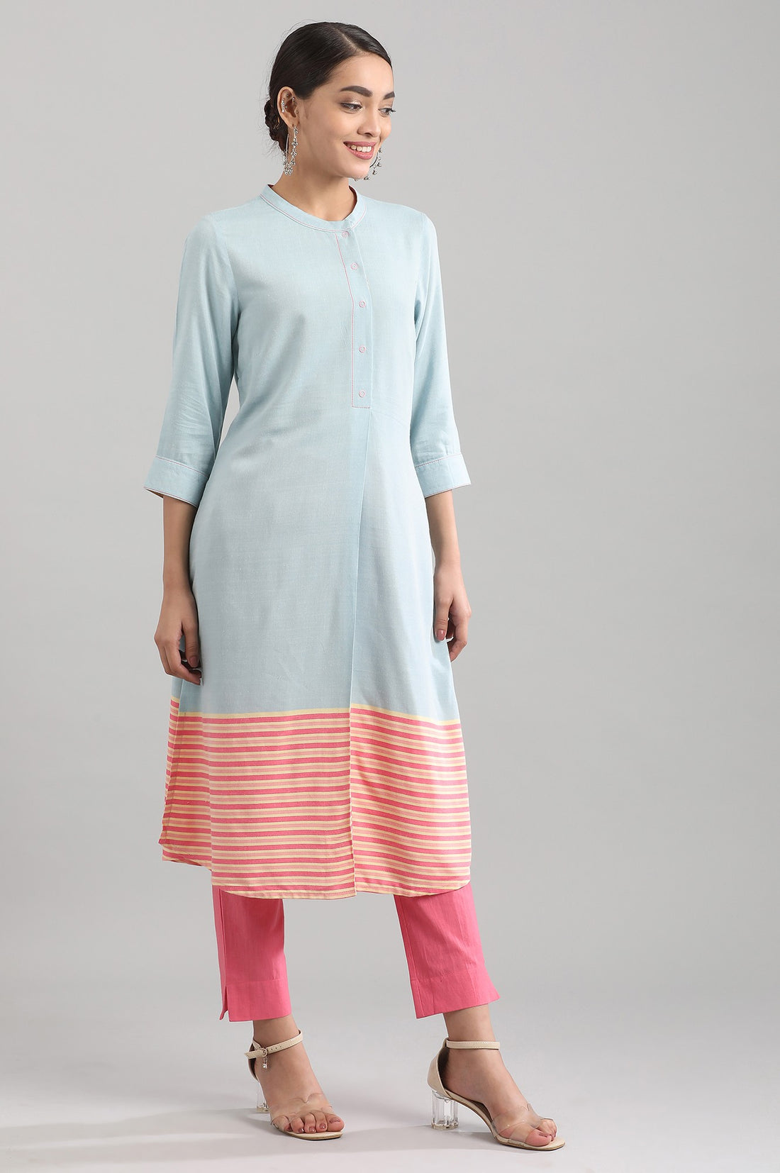 Blue Band Collar Yarn-dyed Liva kurta