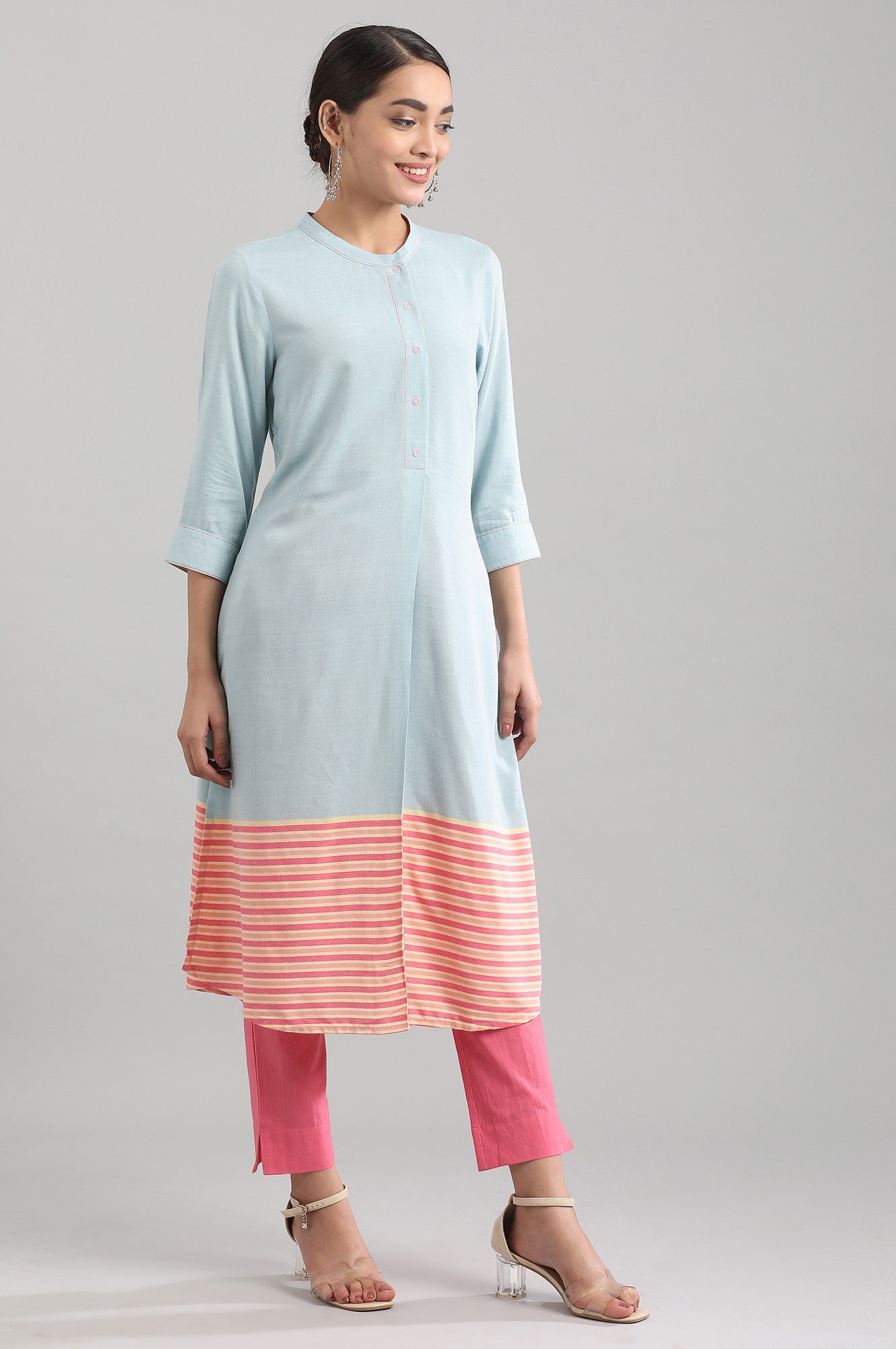 Blue Band Collar Yarn-dyed Liva kurta