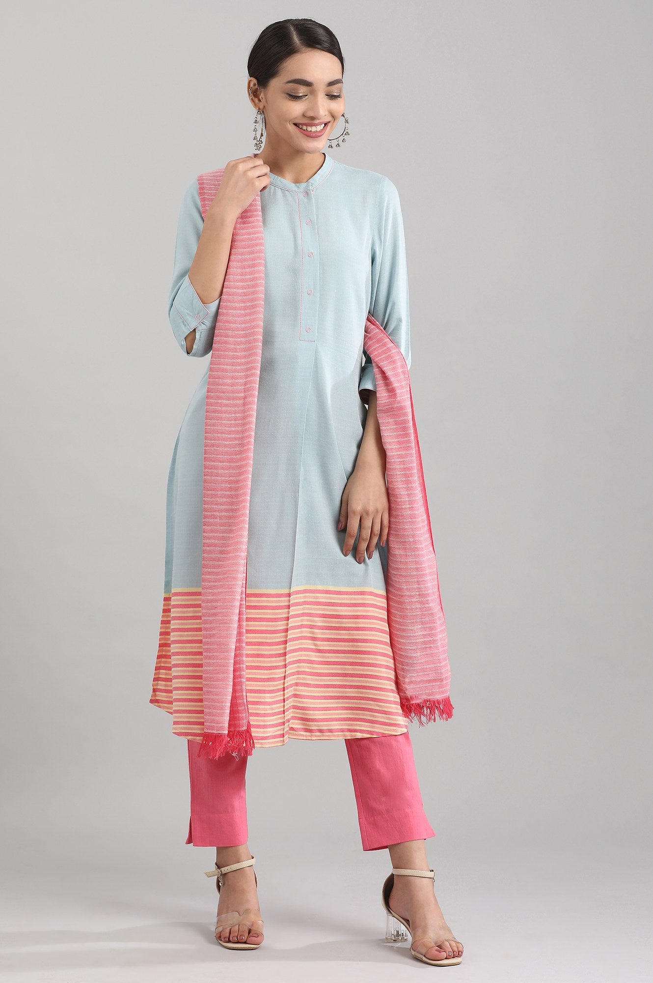 Blue Band Collar Yarn-dyed Liva kurta