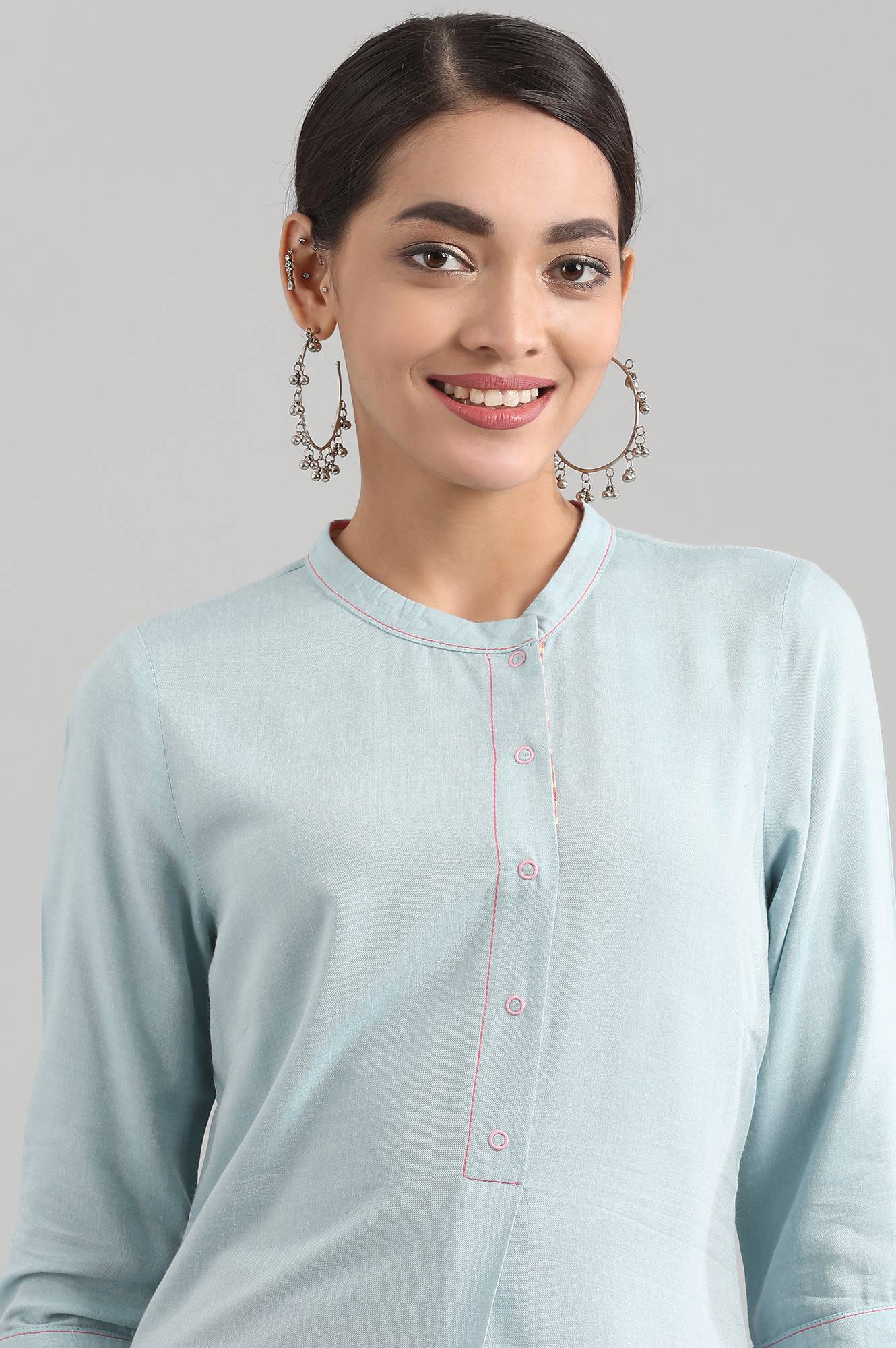 Blue Band Collar Yarn-dyed Liva kurta