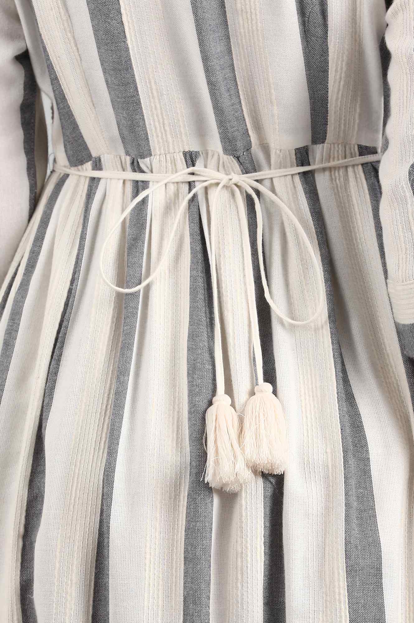 Grey Band Collar Yarn-dyed Liva Dress