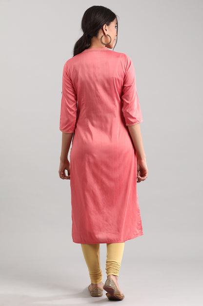 Pink Band Collar Printed kurta