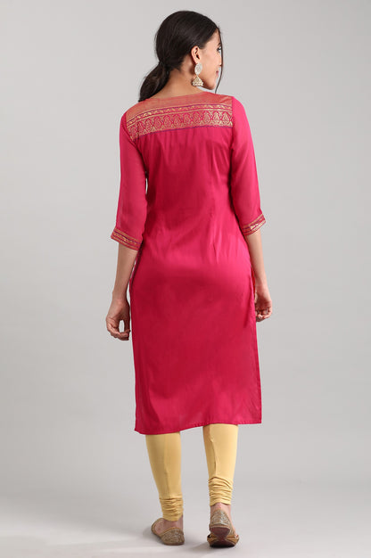 Pink Round Neck Printed kurta