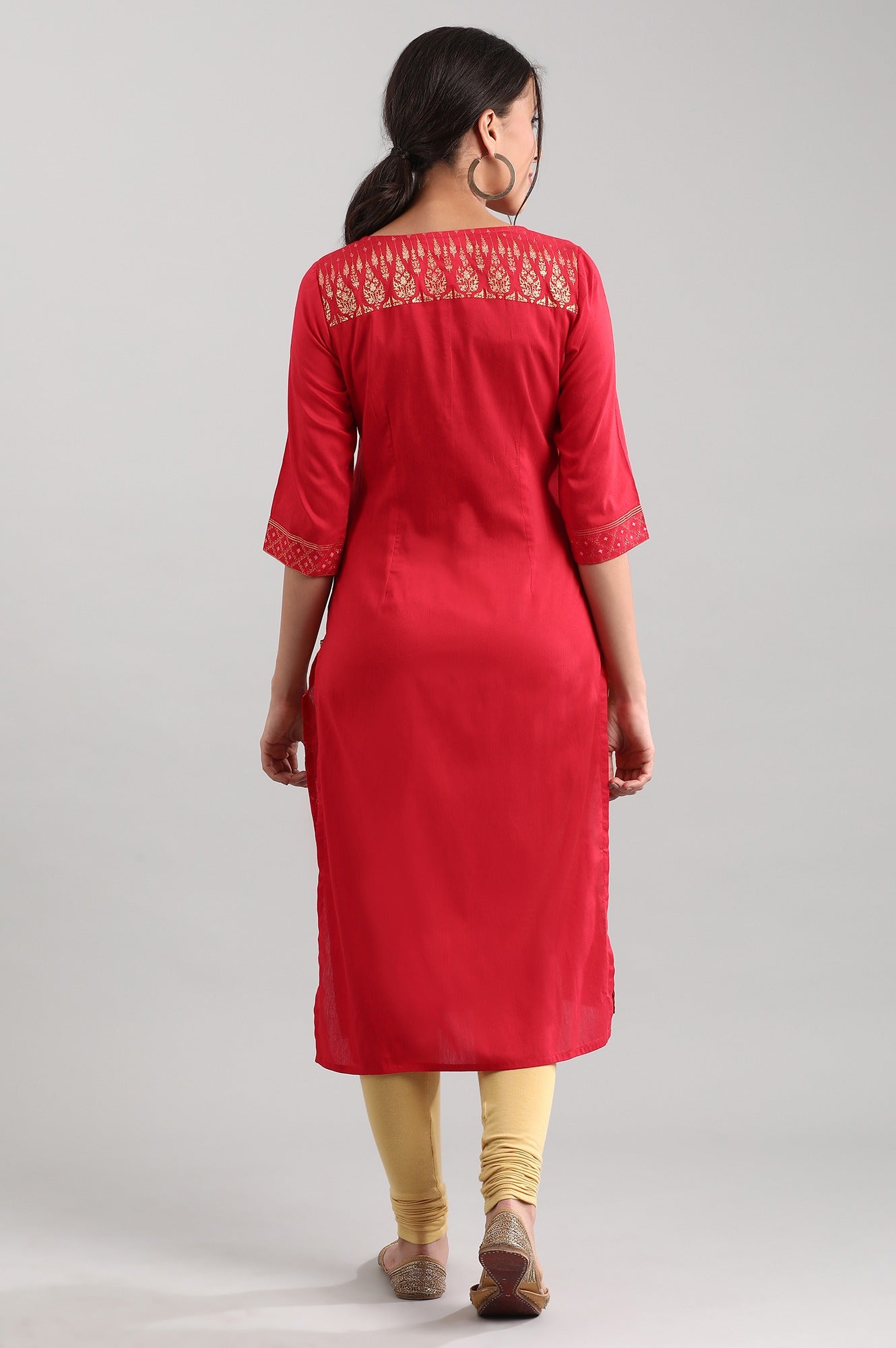 Red Round Neck Printed kurta