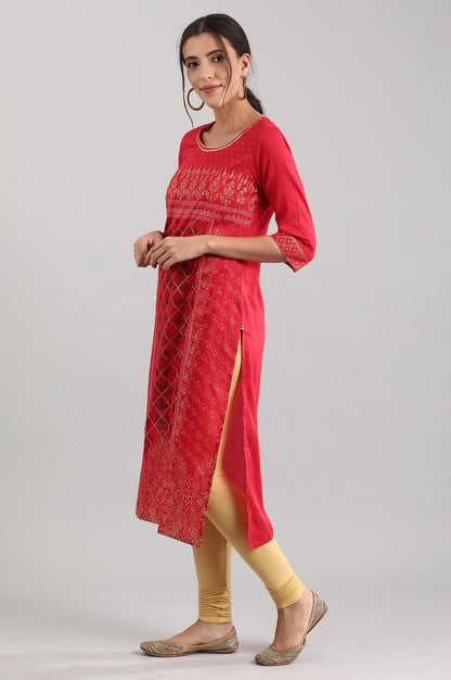 Red Round Neck Printed kurta