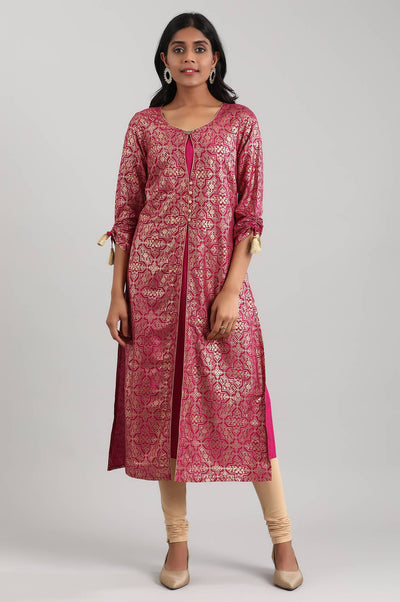 Pink Round Neck Printed kurta