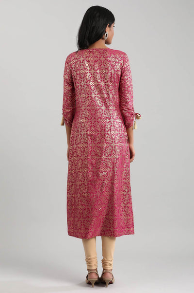 Pink Round Neck Printed kurta