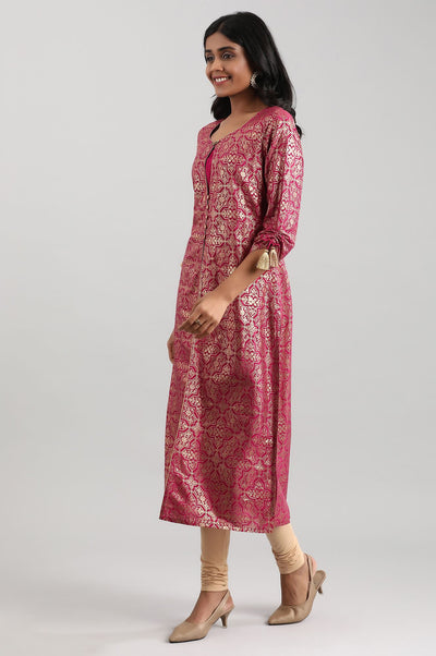 Pink Round Neck Printed kurta