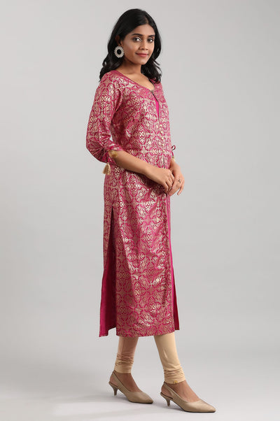 Pink Round Neck Printed kurta