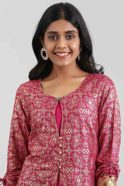Pink Round Neck Printed kurta