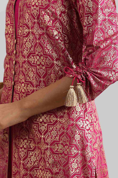 Pink Round Neck Printed kurta