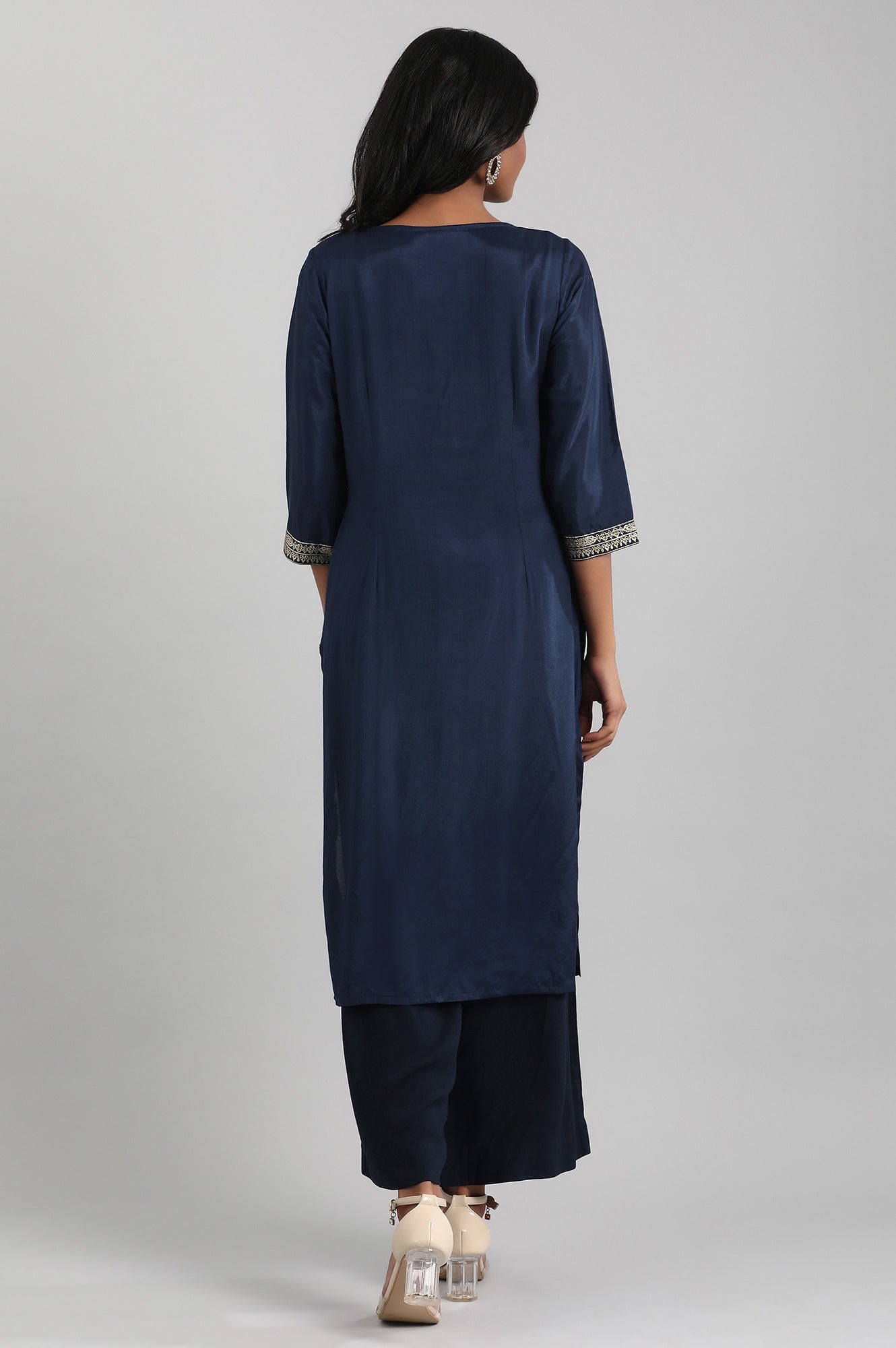 Blue Round Neck Printed Liva kurta