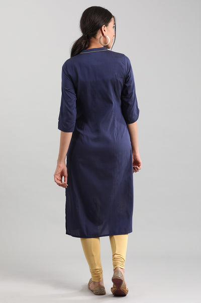 Blue Band Collar Printed kurta