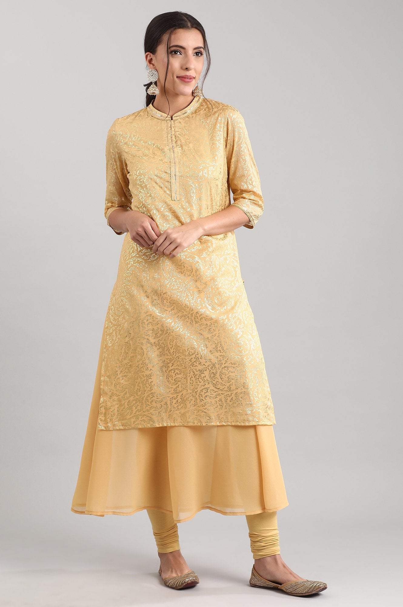 Golden Band Collar Printed kurta