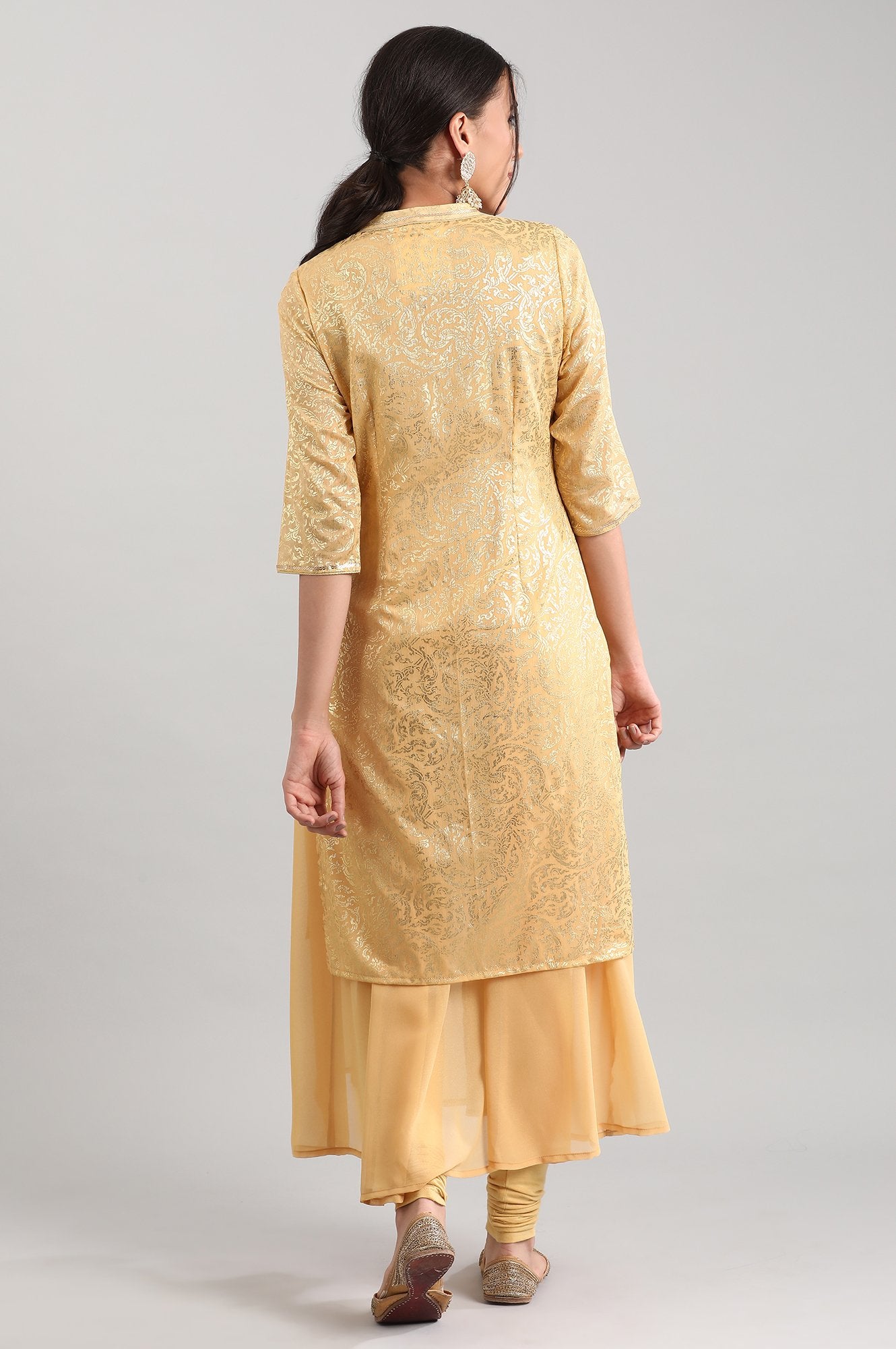 Golden Band Collar Printed kurta