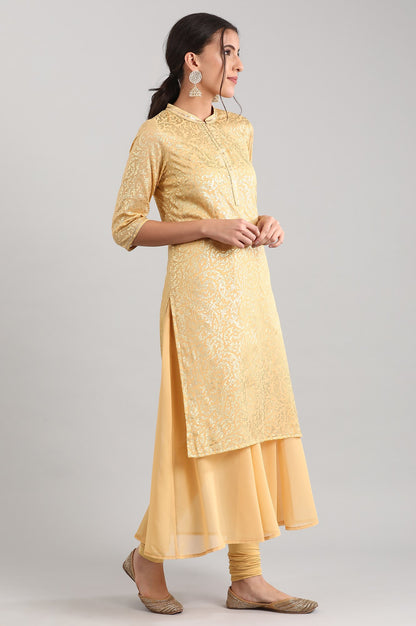 Golden Band Collar Printed kurta