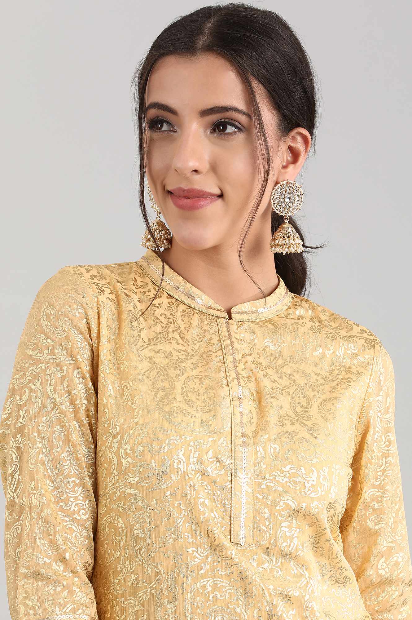 Golden Band Collar Printed kurta