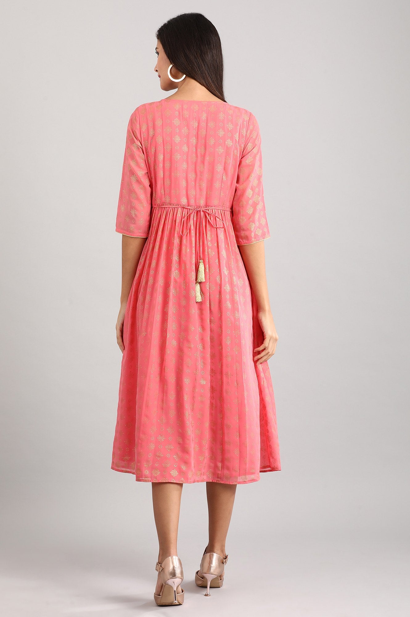 Pink Round Neck Printed Dress