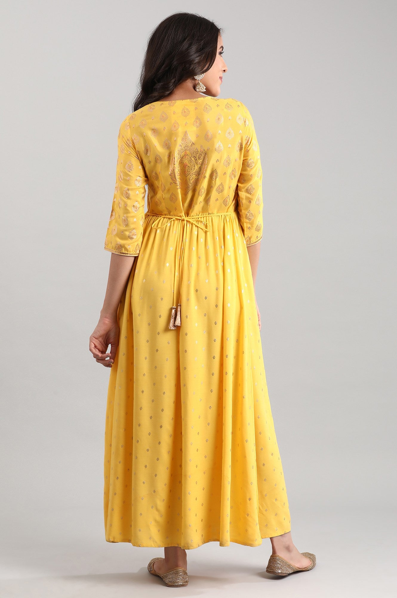 Yellow Round Neck Printed Liva Dress