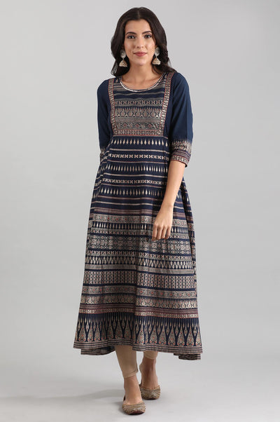 Disha's Blue Round Neck Printed Dress