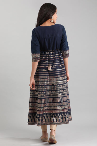 Disha's Blue Round Neck Printed Dress