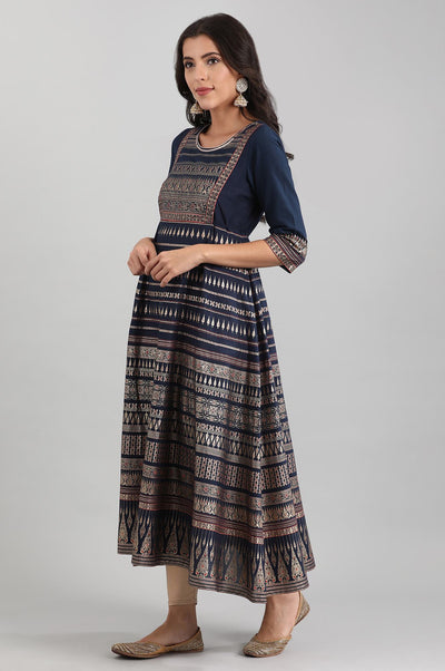 Disha's Blue Round Neck Printed Dress