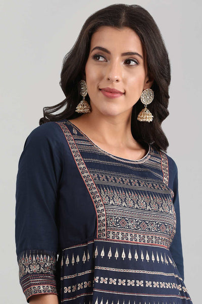 Disha's Blue Round Neck Printed Dress