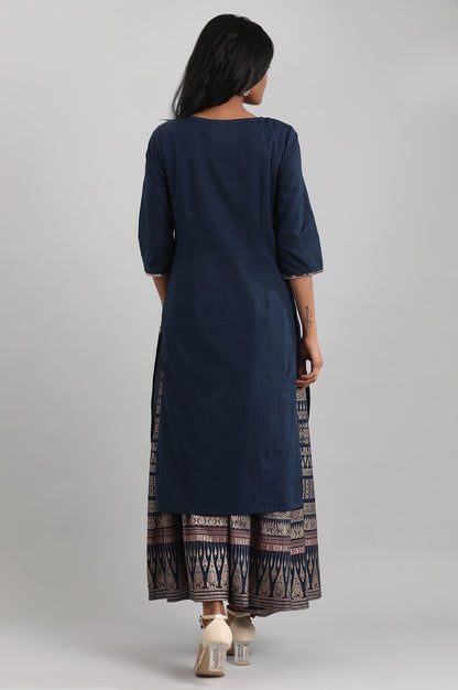 Navy Blue Round Neck Printed kurta